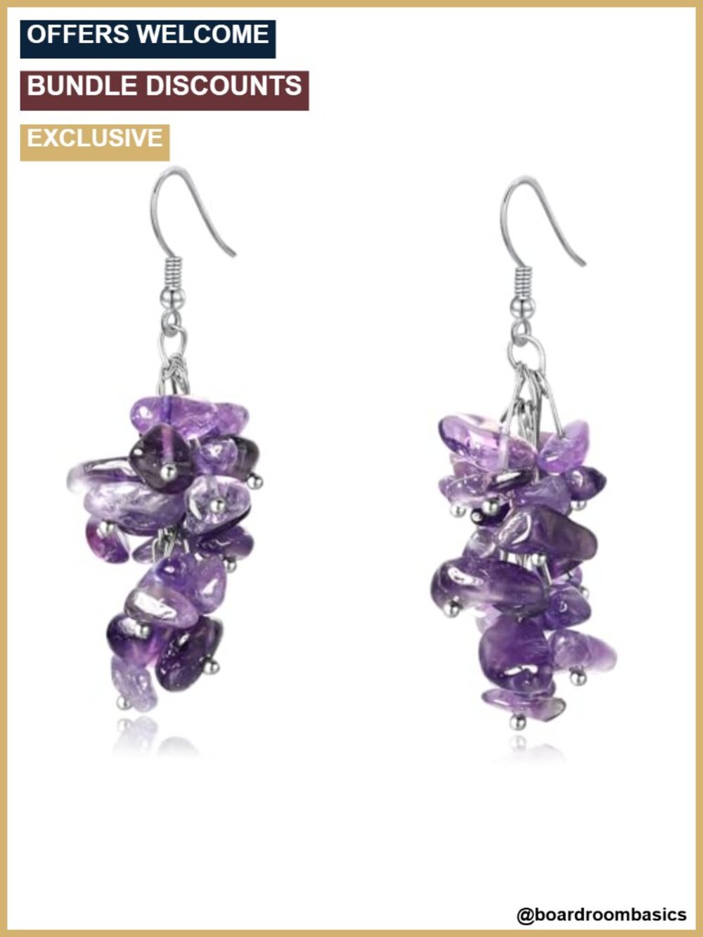 Handmade Natural Amethyst Crushed Crystal Dangle Earrings French Wire